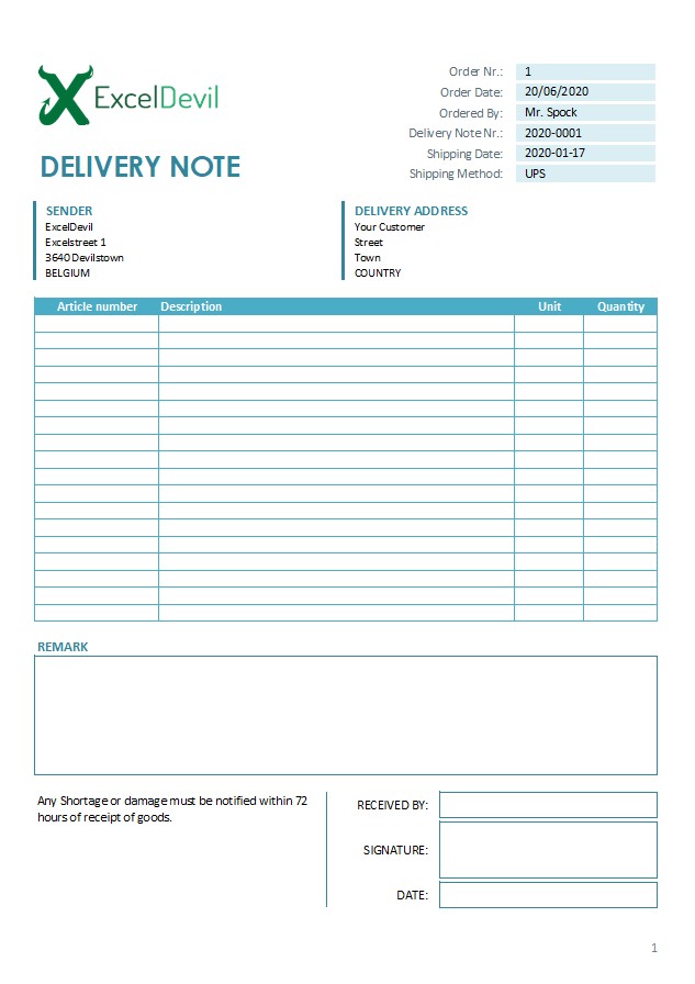 Delivery note