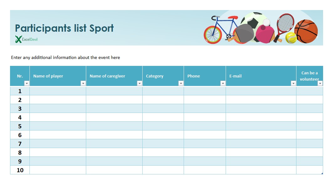 Participant list sports